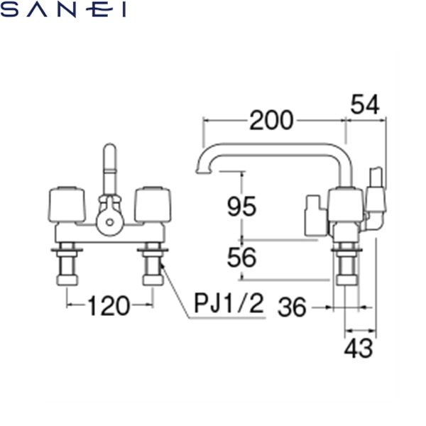 [SK710-W-13][SK710-LH-13後継品]三栄水栓[SANEI]ツーバルブデッキシャワー混合水栓[共用形][] 送料無料